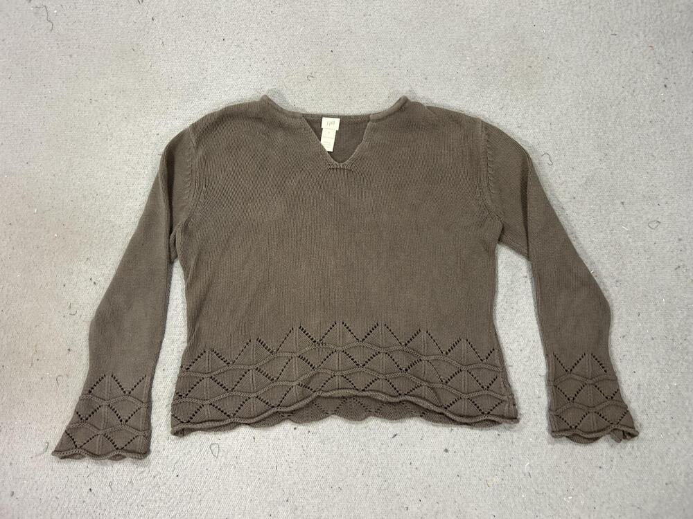 J Jill Sweater Womens Small Brown Scallop Lace Hem Luxury Casual Cozy Boho Knit